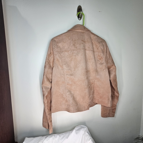 Blush pink ultra-suede jacket with asymmetrical "motorcycle" style zip front. - Picture 3 of 4
